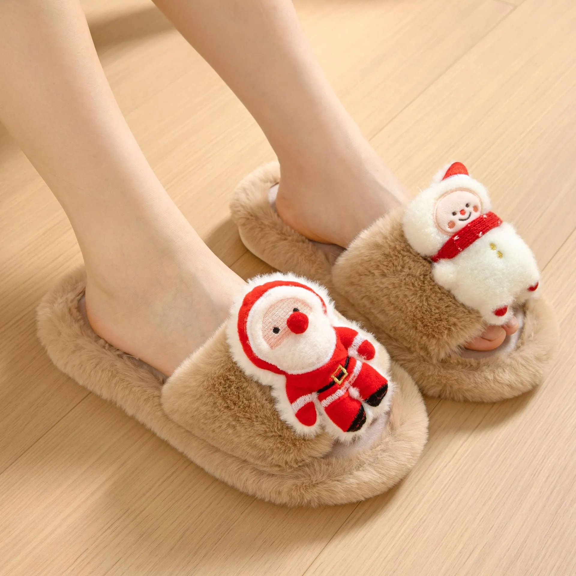 Wholesale 20pcs Santa Open Cotton Plush Thermal Slippers