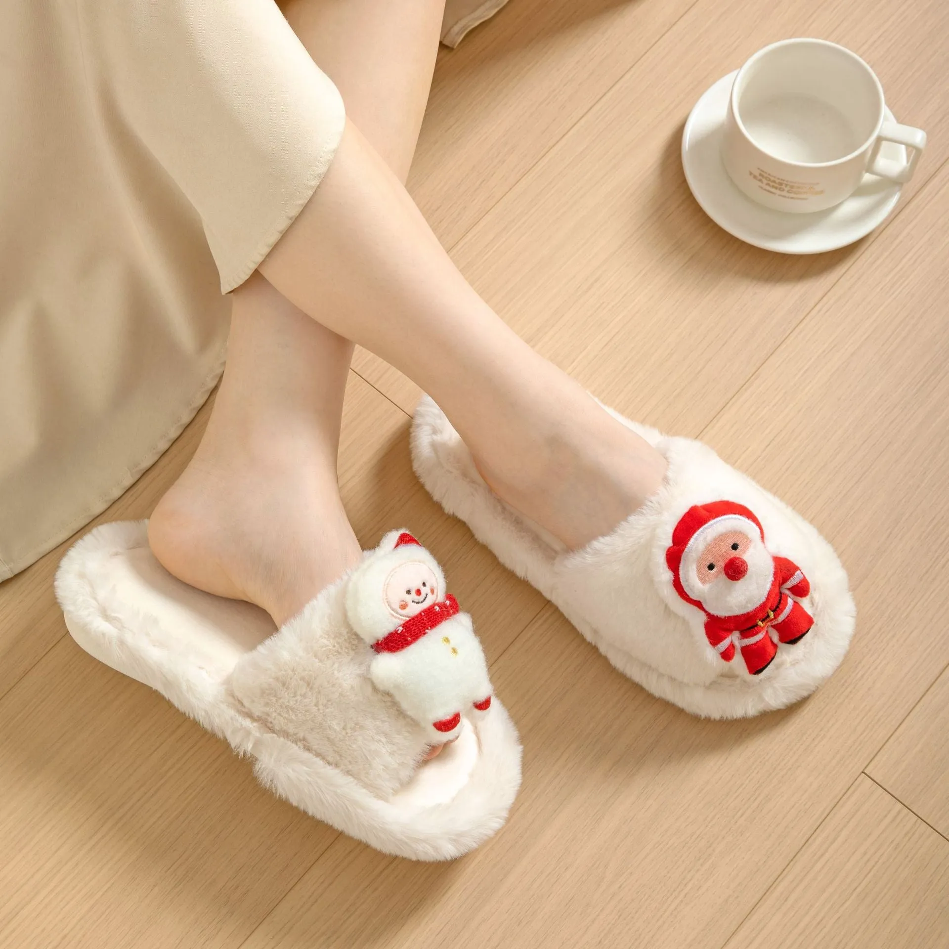 Wholesale 20pcs Santa Open Cotton Plush Thermal Slippers