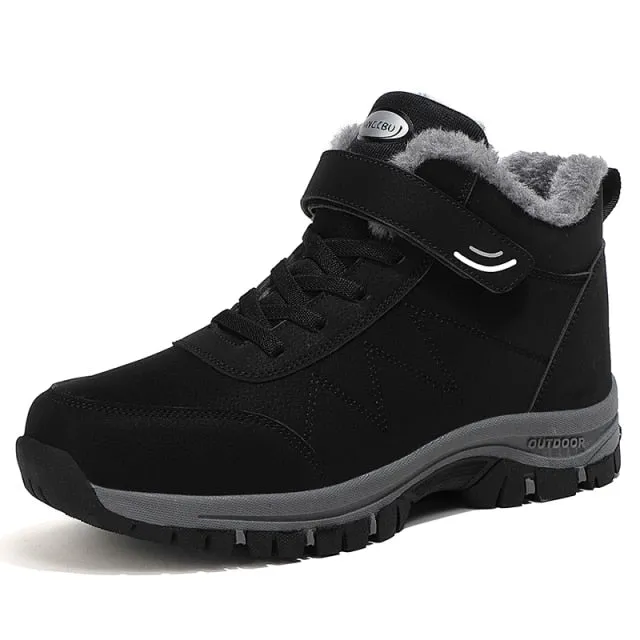 Winter Women Men Boots Plush Leather Waterproof Sneakers Climbing