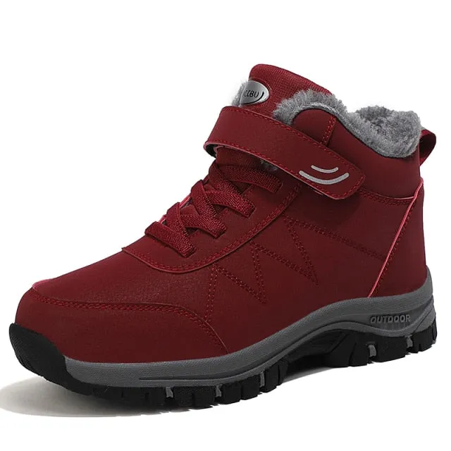 Winter Women Men Boots Plush Leather Waterproof Sneakers Climbing