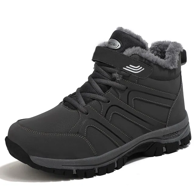 Winter Women Men Boots Plush Leather Waterproof Sneakers Climbing