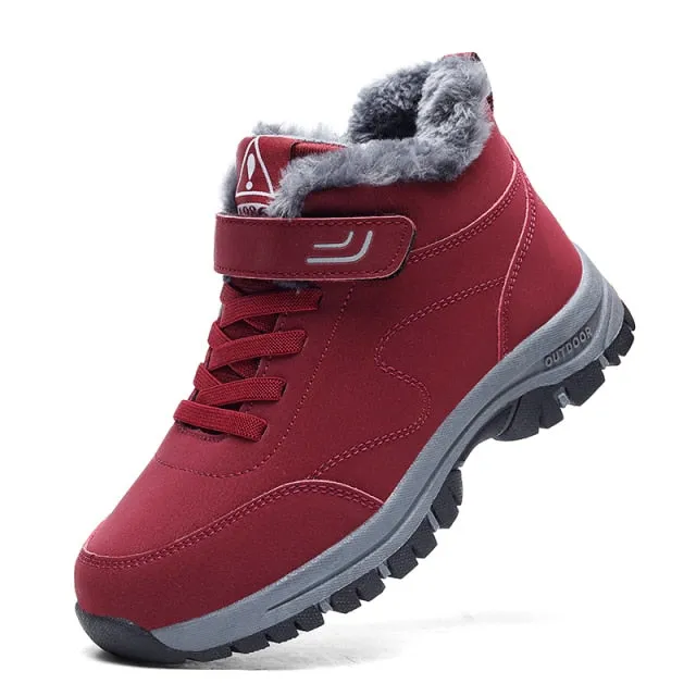 Winter Women Men Boots Plush Leather Waterproof Sneakers Climbing
