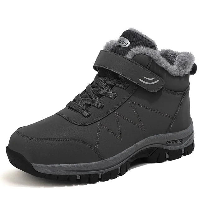 Winter Women Men Boots Plush Leather Waterproof Sneakers Climbing