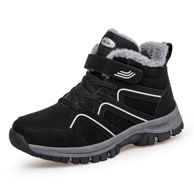 Winter Women Men Boots Plush Leather Waterproof Sneakers Climbing