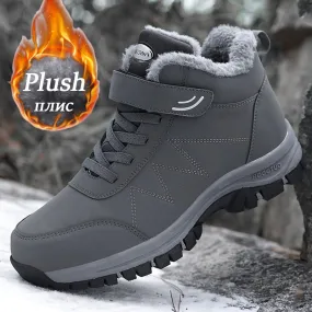 Winter Women Men Boots Plush Leather Waterproof Sneakers Climbing
